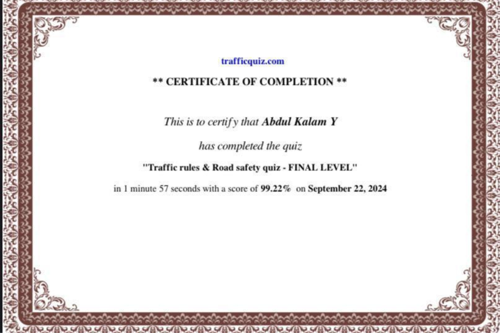 Traffic Quiz Event 1